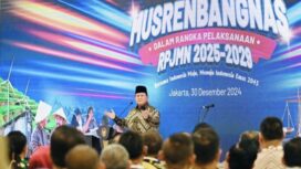 Presiden Prabowo Subianto saat memberikan arahan pada acara Mesrenbangnas RPJMN di Jakarta, Senin )30/12/2024) (Foto: KREDONEWS.COM/ Setpres)
