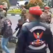 Sekelompok orang mengenakan seragam dan jaket GRIB melakukan serangan di sekretariat PP di  markas Pemuda Pancasila (PP) di Jalan BKR, Kota Bandung, Jawa Barat, Rabu 15 Januari 2025. instagram@info.negri
