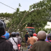 Pohon bertumbangan di jalur jalan raya menuju ke jembatan Suramadu, akibat hujan deras dan angin kencang yang terjadi sejak Sabtu sore hari, 4 Januari 2024. Instagram@bangkalan.ku