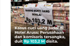 Bareskrim Polri menggelar konferensi pers terakit kasus judi online plus TPPU hotel Aruss, Semarang, Polisi juga menunjukkan sitaan uang tunai Rp 103,2 miliar, di Mabes Polri, Kamis 16 Januari 2025. Instagram@kumparan