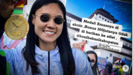 Adisty Gracelia Lolaroh meraih medali emas, Dzakiah Apypah Ghanie perunggu, berharap pemkab Bekasi, Jawa Barat, menyerahkan hadiah Rp 100 juta dan Rp 40 juta. Instagram@ctd.insider