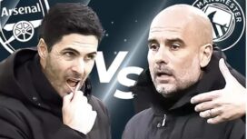 Pelatih Arsenal Mikel Arteta dan pelatih Man City Pep Guardiola
