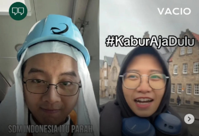 
					Kemenlu perlu mengumumkan agar WNI mewaspdai adanya #KaburAjaDulu, ajakan ke luar negeri, harus melalui prosedur yang legal. Instagram@vicio.id