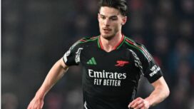 Gelandang Arsenal Declan Rice tampil gemillang