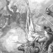 Pertempuran antara tentara VOC dan Trunajaya, digambarkan di sebuah buku cerita Belanda tahun 1890. (Wikipedia)