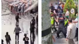 Aksi unjuk rasa mahasiswa tolah UU TNI berakhir ricuh di depan gedung negara Grahadi, Surabaya, Senin 24 Maret 2025. Saat ini para mahasiswa sedang mencari 25 kawannya yang ditangkap aparat dalam aksi demo itu.
Tangkap Layar Video Instagram@info.negeri