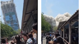 Gedung 30 lantai dalam proses pembangunan di Bangkok ambruk, 43 pekerjanya terjebak dalam reruntuhan, akibat gempay 7,7 magnetudo berspusat di Myanmar, Jumat 28 Maret 2025. Instagram@manado.times