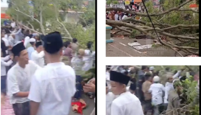 
					Duka mendalam di Pemalang Jawa Tengah, sebatang pohon beringin tua tiba-tiba tumbang ke arah jalan yang menjadi tempat salat Id di alun-alun Pemalang, Senin 31 Maret 2025. Dikabarkan orang dua meninggal dunia, 17 lainnya mengalami luka-luka.
Tangkap layar video Instagram@pemalang_update