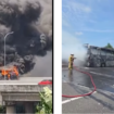 Bus PO Hariyanto terbakar habis di tol Semarang-Krapyak, akibat ban meletus, Jumat 21 Maret 2025. Tangkap Layar Video Instagram@disekitar_surabaya