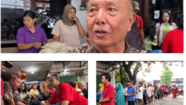 Candra Iwanto yang akrab dipanggil Pak Cing membagikan 550 paket sembako khususnya kepada warga Kaliwungu, Jombang, Minggu 23 Maret 2025. Kegiatan sosial seperti ini sudah dia lakukan  1993, 32 tahun lalu. 
Tangkap layar video Instagram@wargajombang.