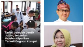 Tim penyidik Kejaksaan Tinggi Jawa Timur menggeledah kantor Dinas Pendidikan Provinsi Jawa Timur, terkait dugaan korupsi/ mark up dana hibah Rp 65 miliar untuk 25 SMK Swasta di Jawa Timur. (Kanan Atas) Kepala Dinas Pendidikan Jawa Timur Kepala Dinas Pendidikan Provinsi Jawa Timur dan kepala biro hukum provinsi Jatim sebagai terpeiksa dalam kasus dugaan korupsi ini. 
Tangkap layar video Instagram@suarasurabayamedia