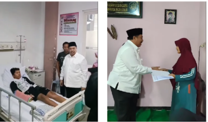 
					Bupati Warsubi bersama Kapolres Jombang AKBP Ardi Kurniawan menjenguk Ondy Adi Saputra, 23, korban bagal yang dirawat di RSUD Jombang, dilanjutkan mendatang rumah M. Aldy Al Lathif, 16, seorang pelajar SMK berusia yang meninggal dunia Jumat, 21 Maret 2025, saat melakukan patrol sahur di Jalan Raya Desa Sidowarek, Kecamatan Ngoro, Jombang, Sabtu 22 Maret 2025. 
Tangkap layar video Instagram@jombangkab