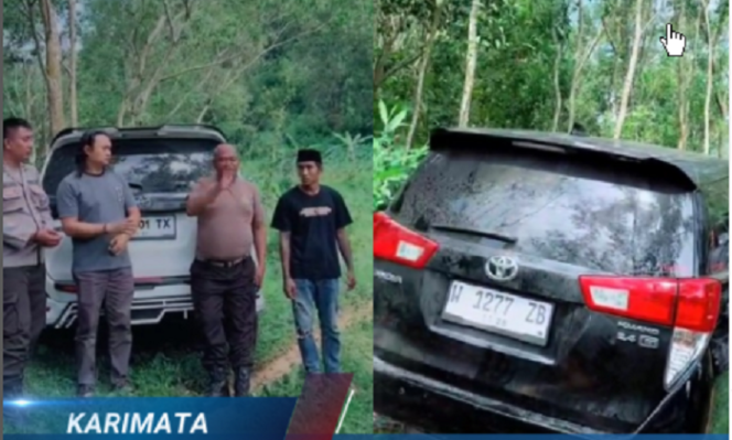 
					Polisi dan pemilik rental melakukan evakuasi dua unit mobil Fortuner Reborn yang disembunyikan di area hutan kawasan Pakong - Bujur, Pamekasan, Jumat, 28 Maret 2025. Instagram@ig_radiokarimata
