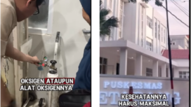 (Kiri) Anggota Komisi D Kota Surabaya melakukan pengecekan jam operasi Puskesmas di wilayah Surabaya. Tampak mengecek tabung oksigen yang krannya bocok, sehingga tidsak ada gasnya. (Kanan) Puskemas Ketabang yang baru saja direnovasi dengan anggaran Rp 5 miliar, ternyata juga tidak memberi pelayanan 24 jam. Instagram@surabaya.1menit