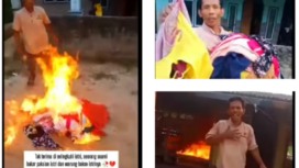 Ramhat, 40, warga Banyuasin, nekat membakar warung bakso miliknya serta semua baju istrinya. Pria ini marah mengetahui istrinya selingkuh dengan lelaki lain. 
Tangkap layar video Instagram@ikl_nusantara