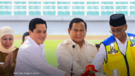 Presiden Prabowo Subianto bersama Menteri PU dan BUNM meresmikan hasil renovasi stadion Deltras, Sidoarjo yang menghabiskan dana Rp 95 miliar, Senin 17 Maret 2025. Instagram@suarasurabayamedia