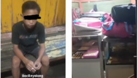 Tiga petugas keamanan pasar Sumobito mengamankan satu dari enam bocah kepergok sedang berusaha membobol toko perhiasan dan asesoris Cantira Jewellery di pasar Sumobito, Jombang,  Rabu 26 Maret 2025, malam hari sekitar pukul 20.30 wib. Instagram@kabarjombangdotcom