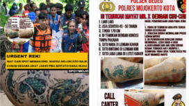 Polres Mojokerto sebarkan info tentang temuan jasad pria di sungai Brantas, kawasan Gedek, Mojokerto. Ciri-ciri pria,, suai sekitar 50 tahun, bertato naga. Instagram@spot.mojo