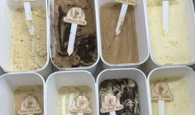 
					Varian rasa es krim yang dijual Hey Nick’s di Pakuwon Trade Center yang menurut penjualnya memiliki kandungan alkohol mencapai 40 persen. (Dok Satpol PP Kota Surabaya) 