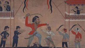 Lukisan karya Tirto dari Gresik (1890-an), yang menggambarkan terbunuhnya Kapten Tack.