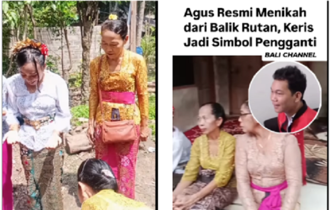 
					Upacara pernikahan secara Hindu antara I Wayan Agus Suwartama penyandang disabilitas tunadaksa dengan pacarnya, Ni Luh Nopianti di lapas kelas II Lombok, 13-14 April 2025. Instagram@balichannel.