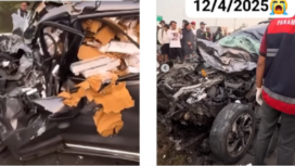 Bus pengangkut suporter Persebaya alias Bonek, mengalami kecelakaan di tol Pekalongan Sabtu pagi pukul 05.00 WIB, 12 April 2025. Kecelakaan terjadi akibat mobil BR-V mengangkut tokok putih melawan arus. Tangkap layar viedeo Instagram@duludarjo