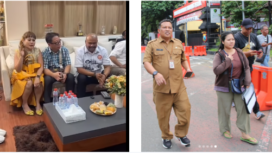 (Kiri) Jan Hwa Diana bersama suami mendatangi rumah wakil walikota Armuji, minta maaf dan mencabut laporan ke polisi. (Kanan) Tim Pemkot Surabaya mendampingi Dila Andriani melapor ke  Poltabes Surabaya, karena ijazahnya ditahan  manajemen UD Sentosa Seal, Senin 14 April 2025. Tangkap layar video Instagram@sekitarsurabaya_ida/surabayametro