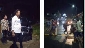 (Kiri) Bupatri Jember Muhammad Fawait alias Gus Fawait menyaksikan warga masyarakat membongkar portal palang besi penutup jalur perlintasan KA di kawasan Patrang, Jember, Jumat 25 April 2025. Tangkap layar video Instagram@jember24jam