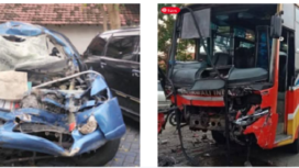 Kondisi mobil Panther yang ditumpangi calon jamaah umrah dari Tuhan mengalami kecelakaan melawan bus Rajawali Indah di Gresik, korban jiwa tujuh orang dua lainya luka-luka, Kamis 10 April 2025. Foto: Istimewa