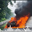 Sebuah mobil Mazda VI, terbakar di jalur Tol Waru-Sidoarjo, Selasa, 22 April 2025. Pengendara mobil selamat, namun kendaraan habis terbakar. Ia mengeluh, petugas Damkar terlambat tiba. Instagram@dolorsidoarjo