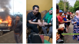 (Kiri) Kartolo, warga desa Ngembal, Wajak kabupaten Malang sengaja membakar pick up Chevrolet tua miliknya, karena tidak ada pengampunan pajak. (Tengah) Pengacara Cak Sholeh wawancara emak-emak soal pemutihan pajak kendaraan bermotor (PKB). (Kiri) Gubernur Jawa Timur Khofiah bagi-bagi zakat. 
Tangkap layar video Instagram@ikla_nusantara, Instagaram@Sholeh_lawyer, Instagram@khofifah.ip