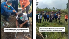 Tim BPBD Sumedang menggunakan las untuk membuka pipa drainase untuk mengeluarkan jenazah perempuan yang ditemukan meninggal di dunia di dalam pipa drainase  jembatan penyeberangan Tol Cisumdawu di Dusun Gamlung, Desa Pamulihan, Sumedang. Instagram@sumedangekspresnews