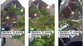 Terjadi angin puting beliung di area Terminal 2 Bandara Juanda, Sidoarjo, Selasa sore, 1 April 2025. PT Angkasa Pura I, pun memindahkan penumpang ke Terminal 1.
Tangkap layar video Instagram@surabayakabarametro.