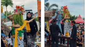 Dwi Putri Ramadani, 21,  gadis Osing dari desa Olehsari, kecalamatan Glagah, Banyuwangi, kembali terpilih sebagai penari Seblang Olehsari di Banyuwangi. Merupakan tarian ritual memohon kesejahteraan, menghadirkan energi positif dan buang sial.
Tangkap layar video Instagram@banyuwangi_id
