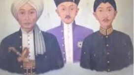 Sebuah lukisan memuat gambar PB VI bersama Pangeran Diponegoro dan Raden Tumenggung Prawirodigdoyo di salah satu sudut kamar Keraton Kasunanan Surakarta Hadiningrat. (Istimewa)