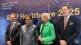 : Menkes RI Budi dan Menkes Swedia dalam high-level dialogue advancing cooperation for healthier future. (CNBC Indonesia/Fergi Nadira) 