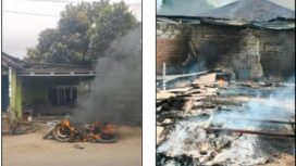 Sebanyak tiga bangunan dibakar, 15 mobil dan motor dibakarm, sebagian diceburkan ke sungai, akibat warga  kampung Gunungagung, kecamatan Terusannunyai, Lampung Tengah, Sabtu pagi, 17 Mei 2025. Instagram@kupas_lampung
