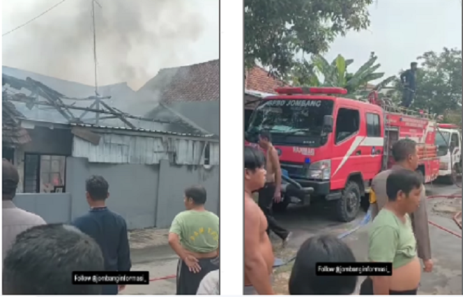 
					Petugas Damkar dari Pos Ngoro melakukan pemadaman di rumah keluarga Sri Bawati (53) di desa Mundusewu, kecamatan Bareng, Kabupaten Jombang. Tangkap layar video Instagram@jombanginformasi_
