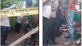 Polisi memasang police line di lokasi penemuan jasad Dodi Darmawanto, 45, warga desa Ngelom, Rejoagung, kecamatan, Ploso, Jombang., ditemukan sudah tak bernyawa dengan beberapa luka di tubuhnya. Sebelumnya, pukul 03.00 dinihari, dia bersama beberaa warga mengejar pencuri, kemudian jasadnya ditemukan Kamis pagi pukul 06.30 WIB, 8 Mei 2025. Tangkap layar video Instagram@wargajombang