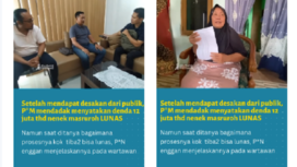 (Kiri) Awal jurnalis @jombanginformasi_ sedang mewawancarai manajer Unit Layanan Pelanggan PLN Jombang, Dwi Wahyu Cahyo Utomo. (Kanan) Nenek Masruroh, menunjukkan bukti rekening lunas dari PLN yang menyatakan bahwa utangnya dinyatakan sudah lunas. Tangkap layar video Instagram@jombanginformasi_