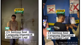 Pemkot Surabaya dan pemilik UD Sentosa Seal mirip Tom & Garry, dalam kasus penyegelan. Hal itu terjadi, karena memang risiko bagi pihak yang membuka segel hanya berupa sanksi administrasi saja. (Kiri) Video Handy Soenaryo disebut sebagai pemilik UD Sentosa membuka pintu usahanya yang sudah disegel. (Kanan) Petugas Satpol PP kota Surabaya menyelegl kembali pintu UD Sentosa Seal, setelah sebelumnya dibuka.
Tangkap layar video Instagram@Surabayakabarmetro