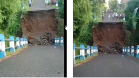 Jembatan di wilayah Karangjati Anyar, kecamatan Wonorejo, kabupaten Pasuruan, roboh akibat diterjang banjir, yang terjadi Senin malam 12 Mei 2025. Tangkap layar video Instagram@wartabormo