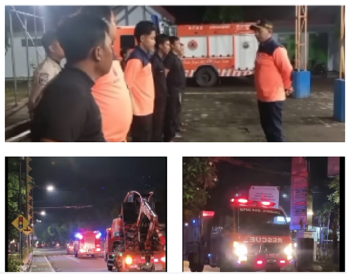 Plt Kalaksa BPBD Jombang Wiko Filipe Dias Quintas memberi bekal kepada timnya untuk membantu penanganan tanah longsor di Trenggale, Senin 19 Mei 2025. Bantuan berupa alat berat dna peralatan serta 8 personel. Instagram@info_seputar_jombang