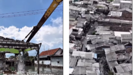 Walikota Surabaya bongkar 125 bangunan liar di saluran sungai Kalianak, Surabaya. Betapa kumuh suasana perumahan di sepanjang Kalianak, sebagai bagian yang menyebabkan banjir. Tangkap layar video Instagram@surabayakabarmetro