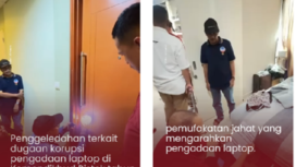 Tim kejaksaan melakukan penggeledahan dua apartemen stafsus Nadiem Makarim, mantan Menteri Pendidikan dan Ristek terkait dugaan korupsi pengadaan laptor untuk senilai Rp 9,9 triliun. Tangkap layar video Instagram@Rmol.id