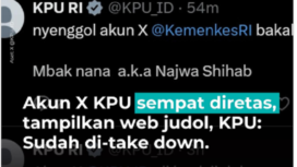 Akun X (Twitter) milik Komisi Pemilihan Umum (KPU) diretas, sehingga muncul unggahan-unggahan yang tidak relevan dengan KPU. Namun KPU menyatakan unggahan tersebut sudah di-take down. Instagram@kumparacom