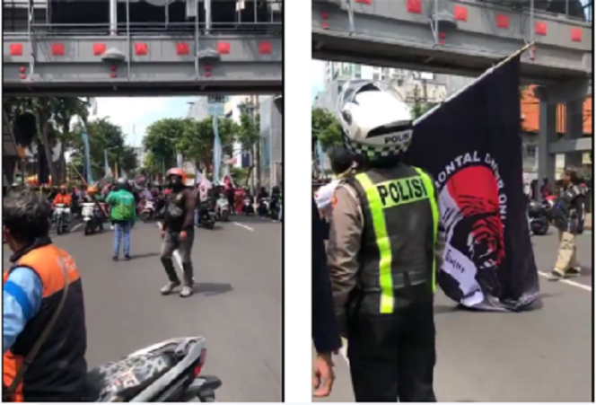 
					Polisi Surabaya memberikan pengawalan dan pengamanan secara disiplin, sejauh ini tidak terjadi insiden dalam pelaksanaan aksi mogok dan demo 24 jam, Driver ojol,  Selasa 20 Mei 2025. Instagram@humaspolsekgentengsby
