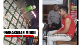 (Kiri) Rekaman CCTV, saat tersangka mengenakan jaket ojol menyulutkan api dan membakars ebuah pick up yang diparkir di jalan Majapahit, Kecamatan Sananwetan, Kota Blitar milik warga bernama  Andyk. Widodo. Instagram@blitarkotapolice.official