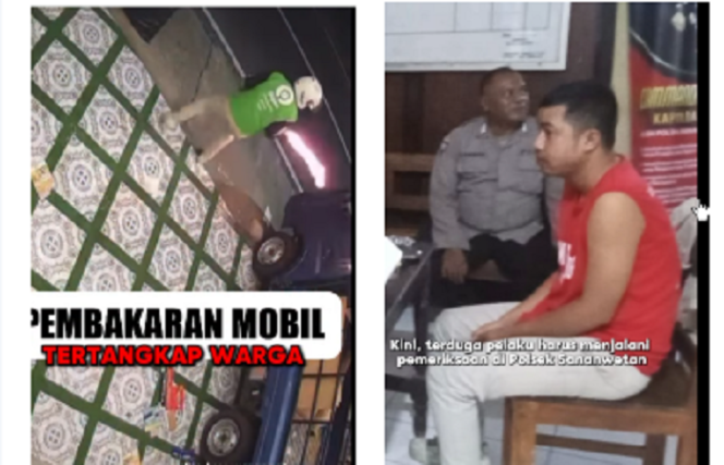 
					(Kiri) Rekaman CCTV, saat tersangka mengenakan jaket ojol menyulutkan api dan membakars ebuah pick up yang diparkir di jalan Majapahit, Kecamatan Sananwetan, Kota Blitar milik warga bernama  Andyk. Widodo. Instagram@blitarkotapolice.official
