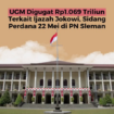 Pengacara bernama Komardin menggugat lembaga UGM  menuntut ganti rugi material sebesar Rp 69 triliun, jika UGM tak bisa membuktikan jejak akademik asli mantan Presiden Jokowi, seperti skripsi dann ijazahnya.⁠ Instagram@pandanganjogja
⁠